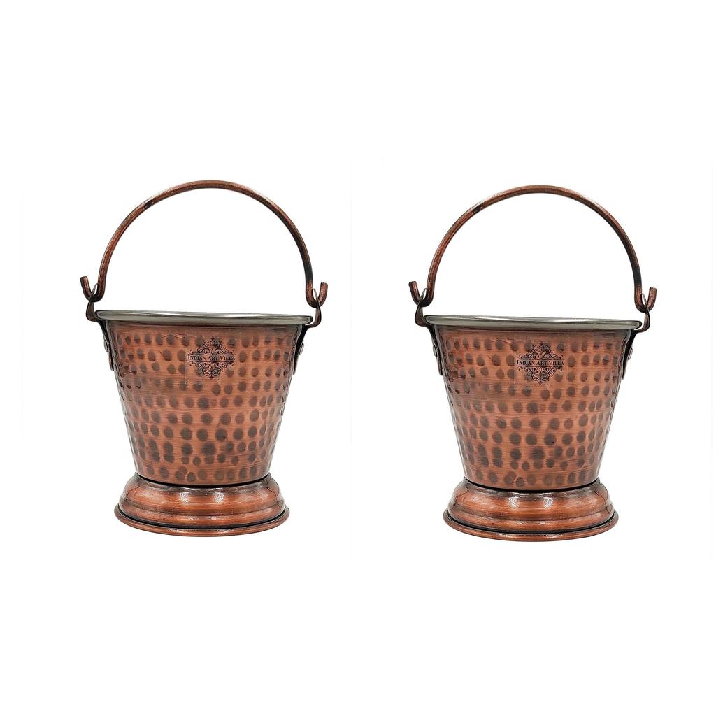 Steel Copper Hammered Design Antique Dark Tone Bucket, Serveware & Tableware for Home, Hotel & Restaurants, Volume-300 ML, Set of 2