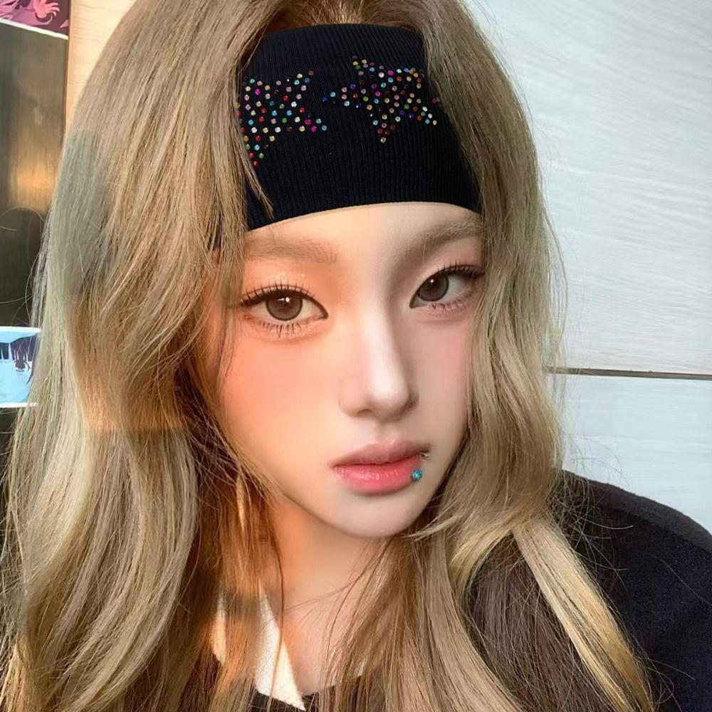 Pure Color Elastic Headband Soft Sports Hairband Casual Rhinestone Star Headband  Yoga