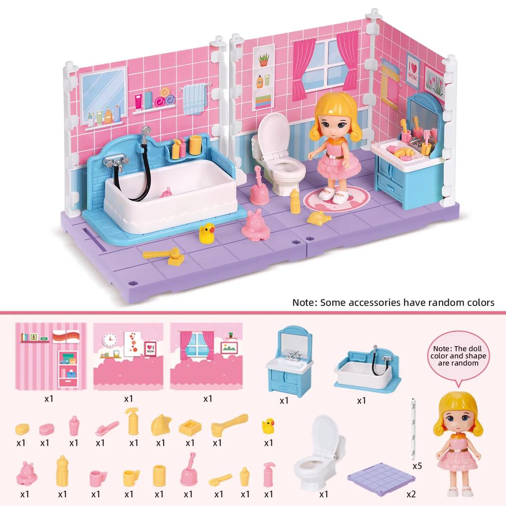 Miniatures House Kit Girls Toys Doll House Mini Room Simulated Bedroom Bathroom Kitchen Study Furniture Play House Toys for Kids