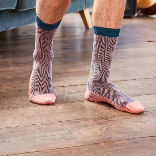 Chaussettes - Billybelt - Modèle chevrons - Orange/vert/corail clair - Taille unique - Mi-mollet