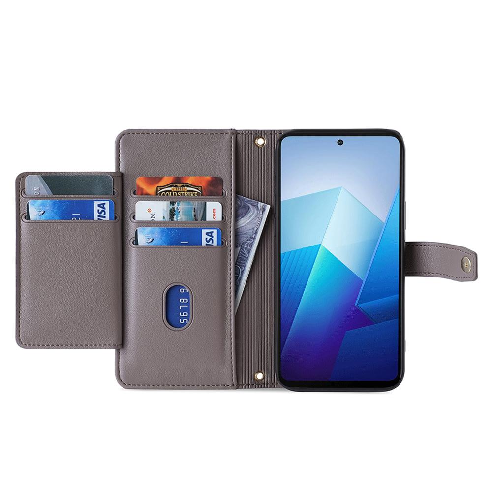 

For vivo X100 5G Crossbody Wallet Case Stand Card Holder Phone Cover Grey