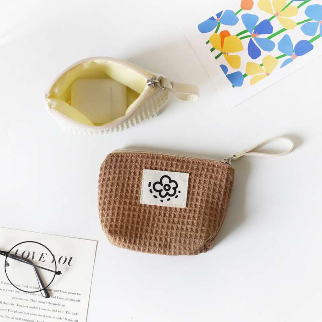 Portable Floral Mini Makeup Bag Polyester Zipper Small Coin Purse Square Soft Lipstick Headphones Key Storage Bag