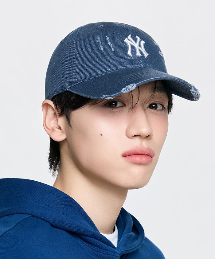 Emelbi Damaged Washed Unstructured Ball Cap Ny (Navy)