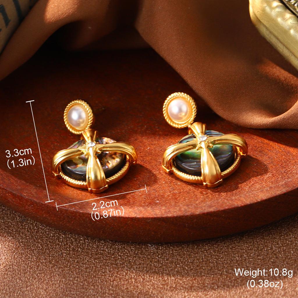 Court Style Niche Abalone Shell Stud Earrings French New Temperament Earrings Retro Geometric Diamond-set Premium Earrings