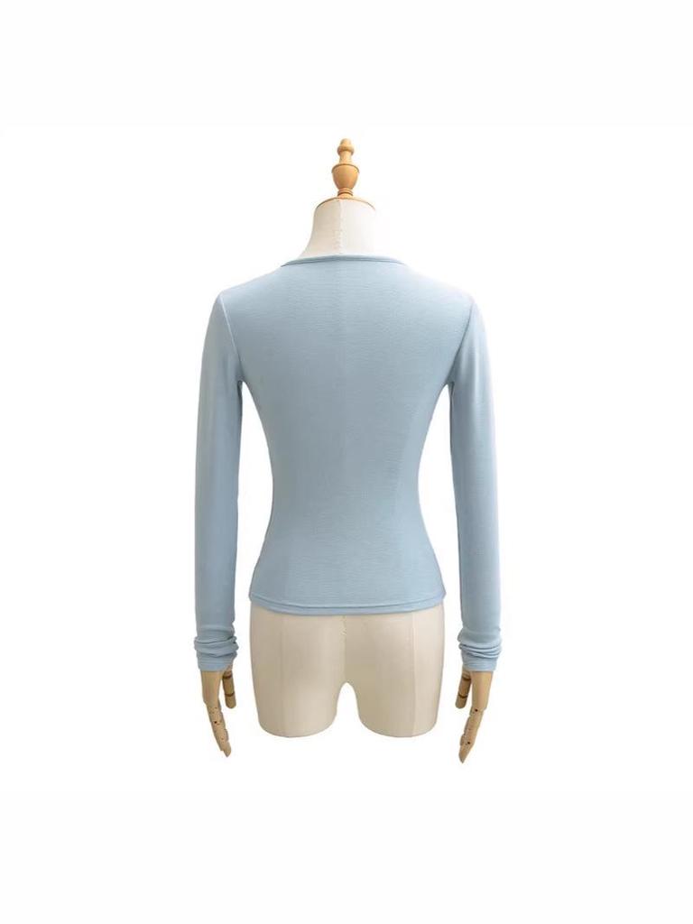 Pure Desire Style Fake Two-Piece Off-Shoulder Imitation Cashmere Square Neck Long-Sleeve Slim Fit Women's Top