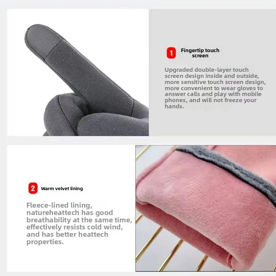 1 Pair Vintage Windproof Touch Screen Gloves Thick Wear-resistant Cycling Gloves Winter Full Finger Warmer Glove Cycling Sports