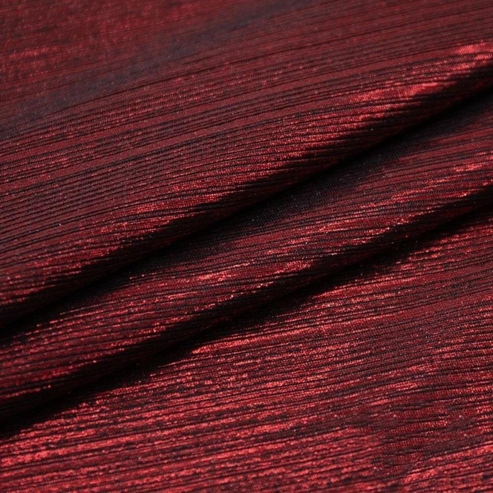 

Shiny Satin Fabric Silk Stripe Drawstring Knit Hot Stamping Fabric Stretch Laser Bright Color Dance Skirt Clothing Fabrics 100cm червоний
