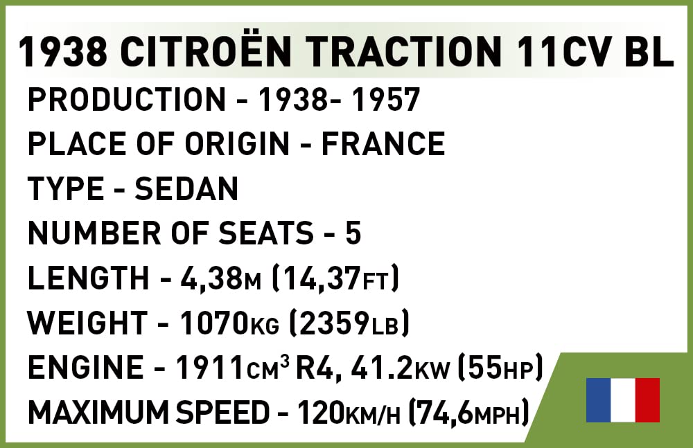 Cobi Historical Collection #2266 Citroën Traction 11C (French Army) 135 Scale