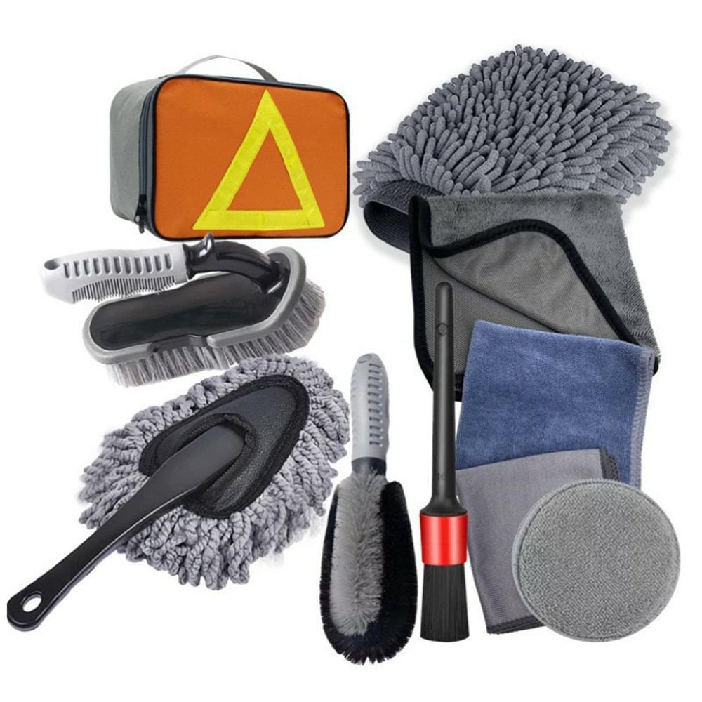 

10Pcs Car Cleaning Kit Wash Brush Set with Detailing Tools Auto Maintenance Accessories