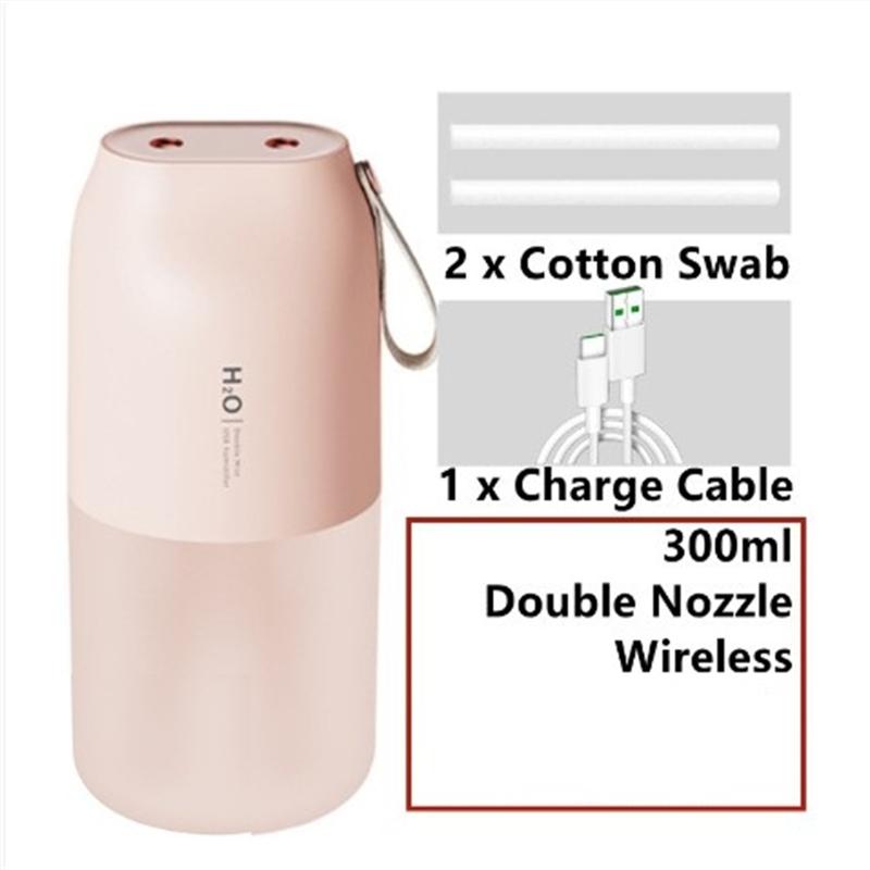 300ml Wireless Air Humidifier Portable Usb Rechargeable Double-nozzle Ultrasonic Air Purifier Night