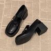 Women's Chunky Platform Loafers Gothic JK School Uniform Leather Shoes Black Casual Work Pumps with Metal Decor