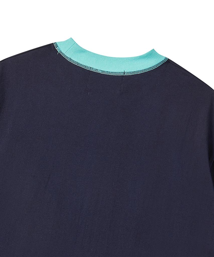 BEYOND CLOSET [Collection Line] Hand-Print Detail Cotton Short Sleeve T-Shirt Navy