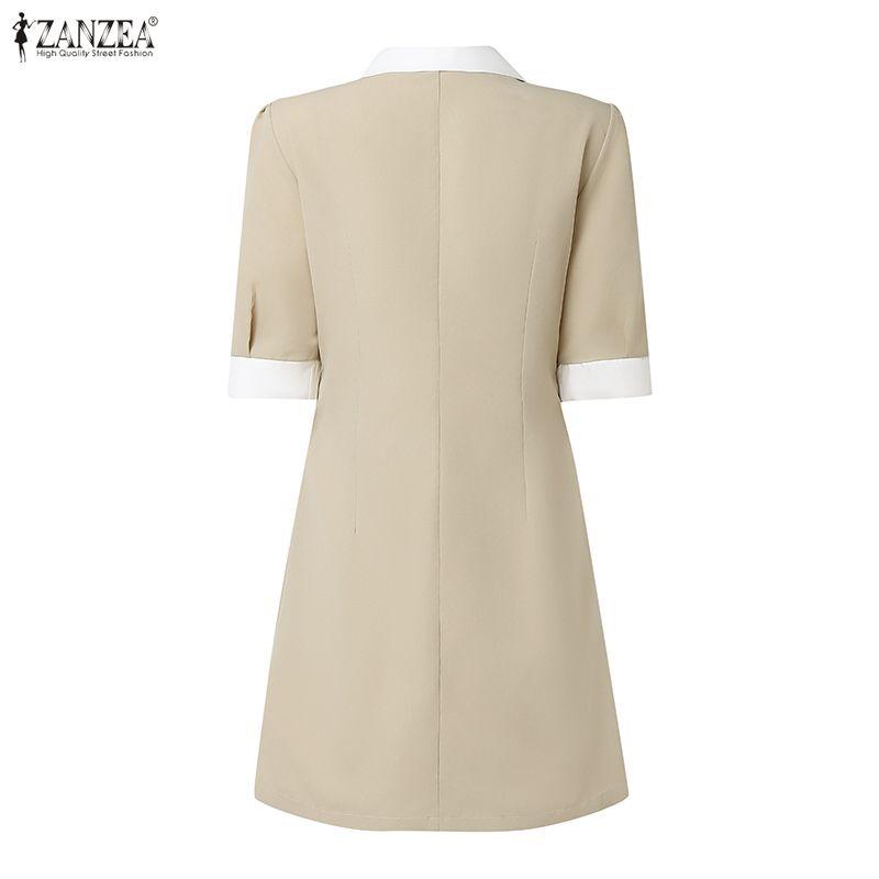 ZANZEA Women Turn Down Collar Summer Casual Short Sleeve Dress