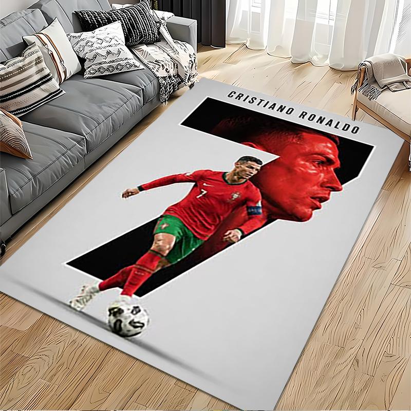 Sports Area Rug, Cristiano Ronaldo Portugal 7 Red Number Poster, Fan Cave Decor, Non-Slip Mat