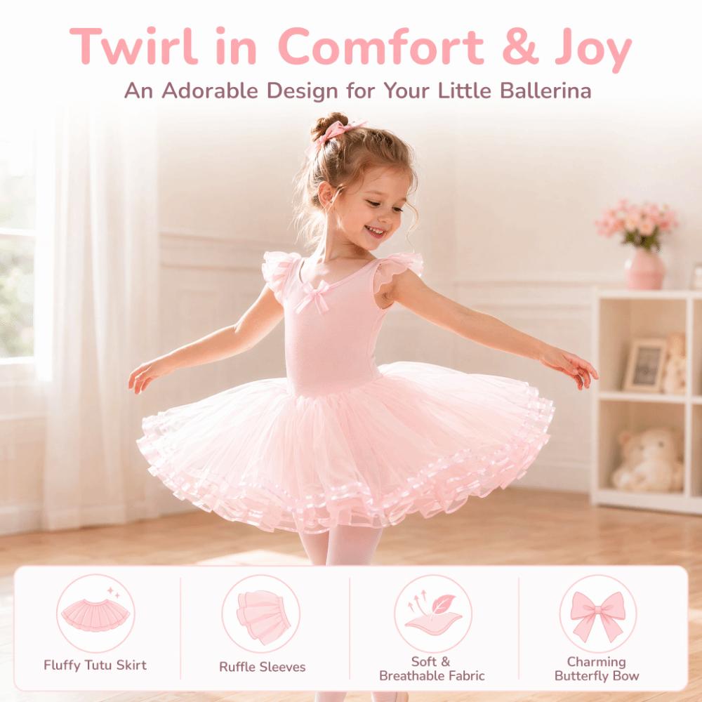 Ruffle Sleeve Gymnastics Tutu Skirts Breathable Ballet Performance Costume  Examination