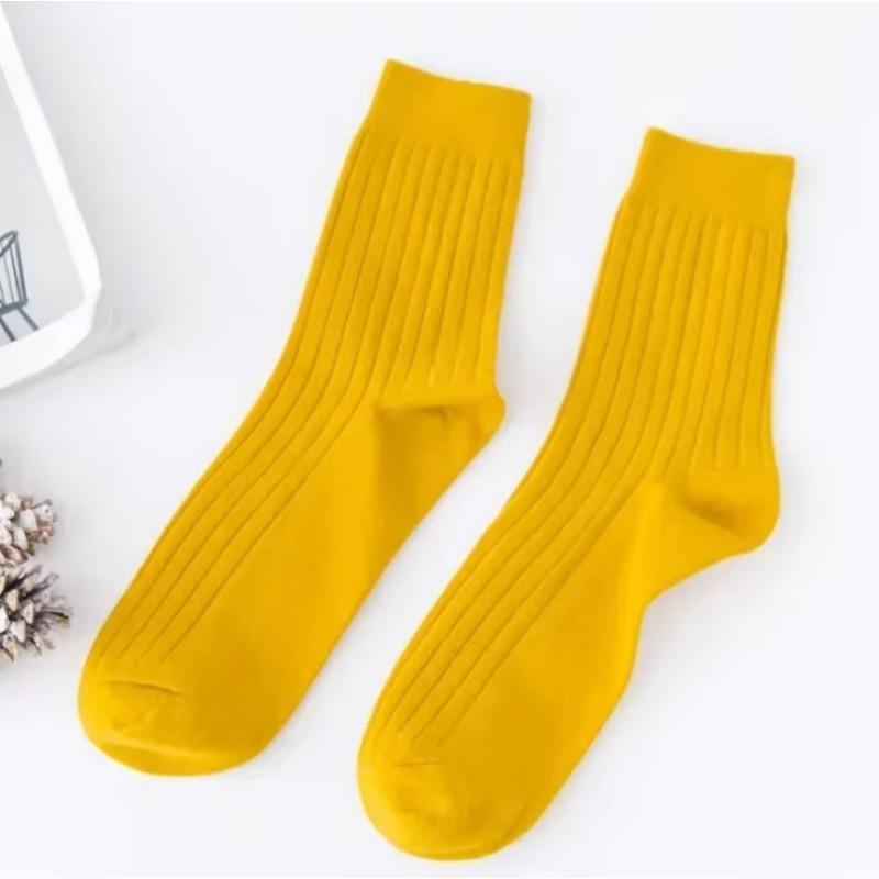 Fashion Solid Color Mens Long Socks Soft Cotton Breathable Stripe Non-slip Mid-tube Sock School Uniform Daily Wear Crew Socks
