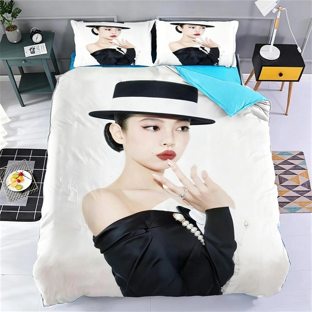 Set Biancheria da Letto per Fan Cantante Jennie Modello Copripiumino e Federa Set Biancheria da Letto di Lusso per Camera da Letto Modello Personalizzabile Dimensioni