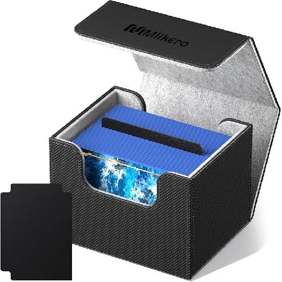 Mlikero Card Deck Case for Trading Cards 1800+, Trading Card Storage Box with 10 Dividers and 3 Foam Stoppers, Leather Magnetic Closure Commander