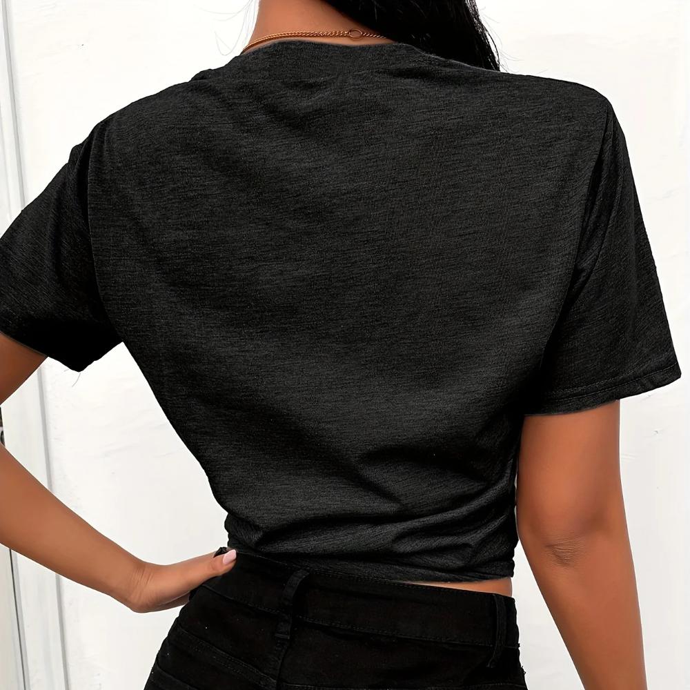 Zipper Lips Print T-Shirt, Crew Neck Short Sleeve T-Shirt, Casual Every Day Tops, Women's Clothing