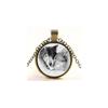Women Jewelry Double Wolf Glass Pendant Necklace With Vintage Crystals And Elegant Chain