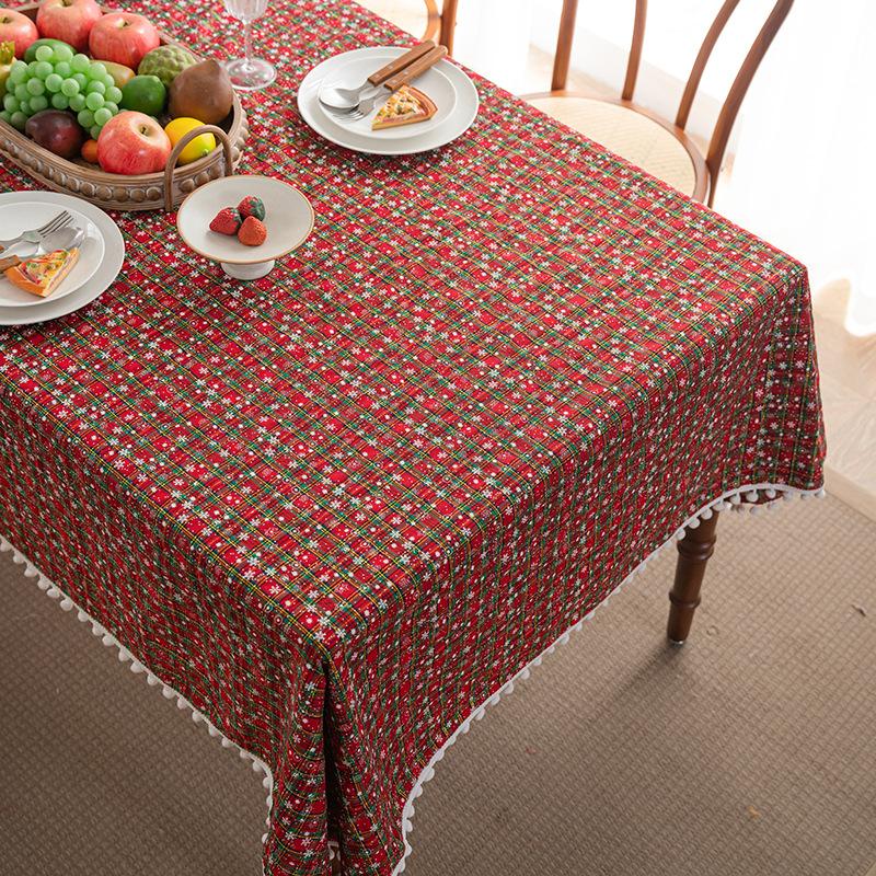 Christmas Print Linen Tablecloth Rectangular Dining Table Cover Holiday Decor Tea Table Cloth