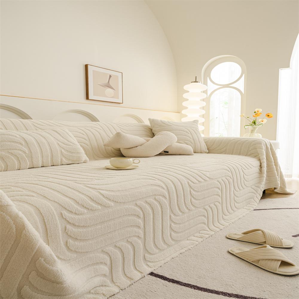 Plush Sofa Cover Autumn Winter Full Coverage Wrap-Around Sofa Sheet Cover Protector Simple Design