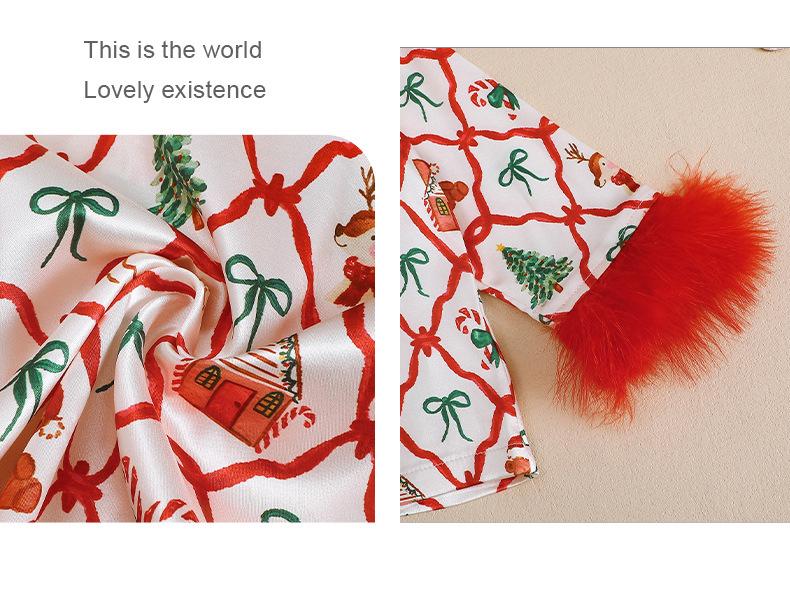 Autumn Christmas Long Sleeve Pajama Set - Children's Bow Print Homewear