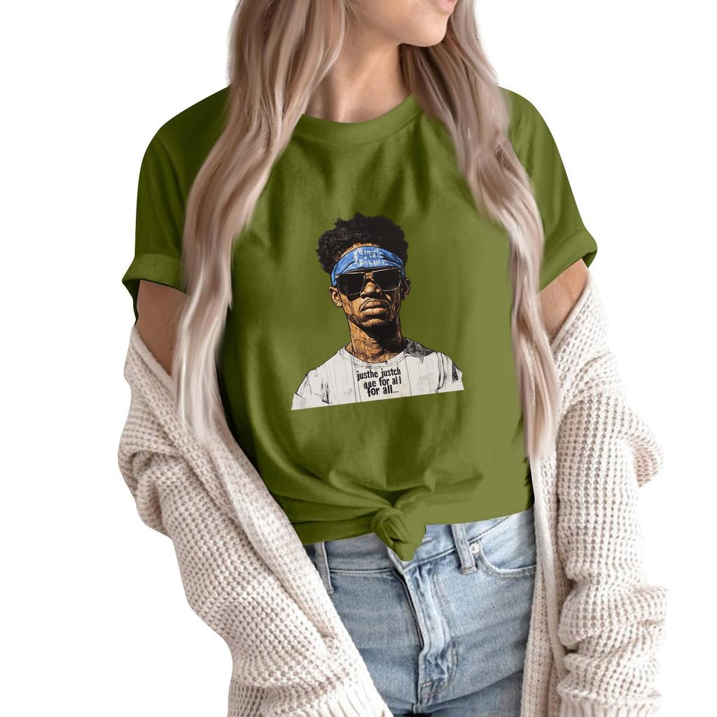 Women's Round Neck Casual Fashion Print Short Sleeve T-shirt Top