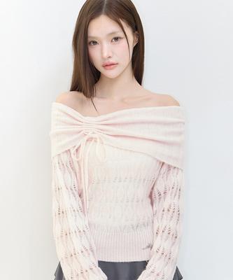 ILLIGO Punched Loose Off-Shoulder Knit Pink