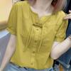 Chemise d'été pour femme, design fin, style chinois, manches courtes, couleur unie, blouse ample
