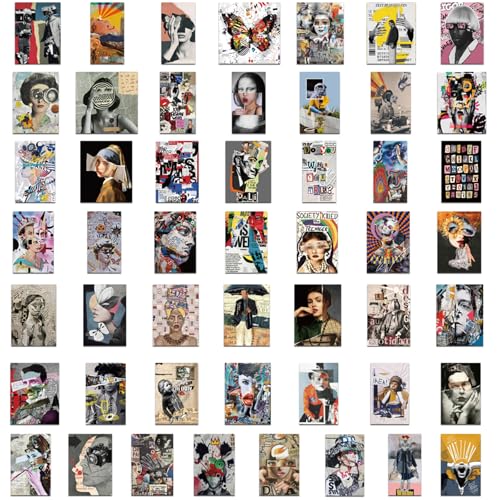 Moderne Zeitschriften-Cover-Aufkleber Set mit 50 Aufklebern Wasserdichte Abziehbilder Stilvoll Cool Beliebt Schreibwaren Snowboard Skateboard Gepäck Koffer Gitarre