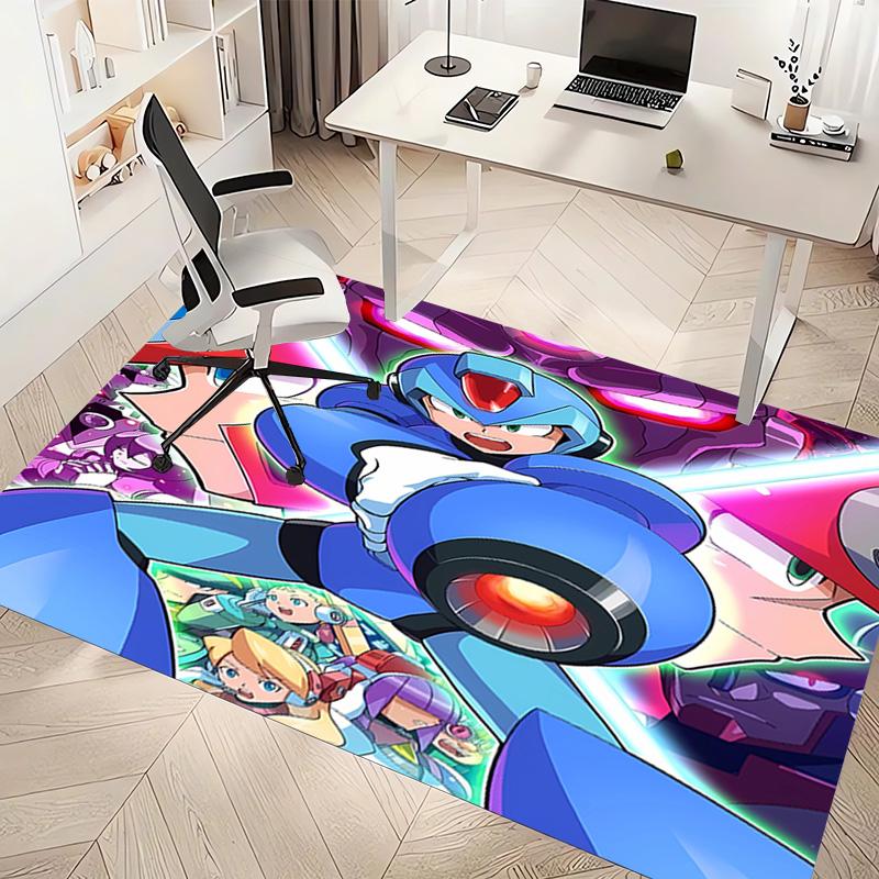 1pc Cartoon Rockman Game Megaman Print Area Rug - Soft, Washable Non-Slip Indoor Mat, Living Room, Home Office Decorative Rug,Office Decorative