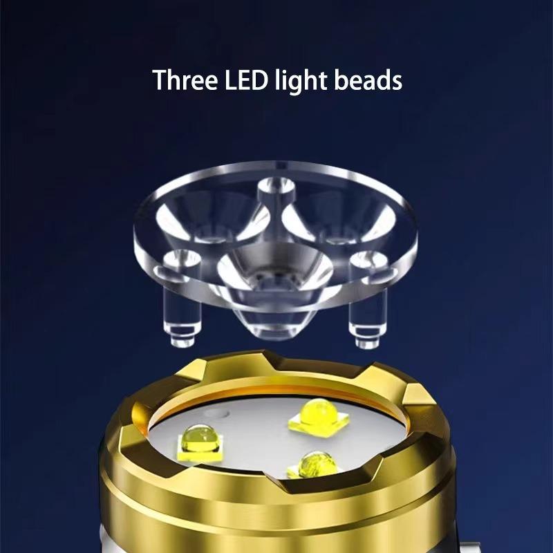 Tříoká malá ocelová svítilna s bleskem Silné světlo Dobíjecí Ultra jasná Přenosná Venkovní osvětlení Mini světlo s klipem na klobouk