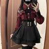 Jirai kei Outfit Lolita Mädchen Bluse Damen Langarmhemd Kawii Schleife Schwarz Röcke Hemden Y2K Süßer Japanischer Damenstil Set