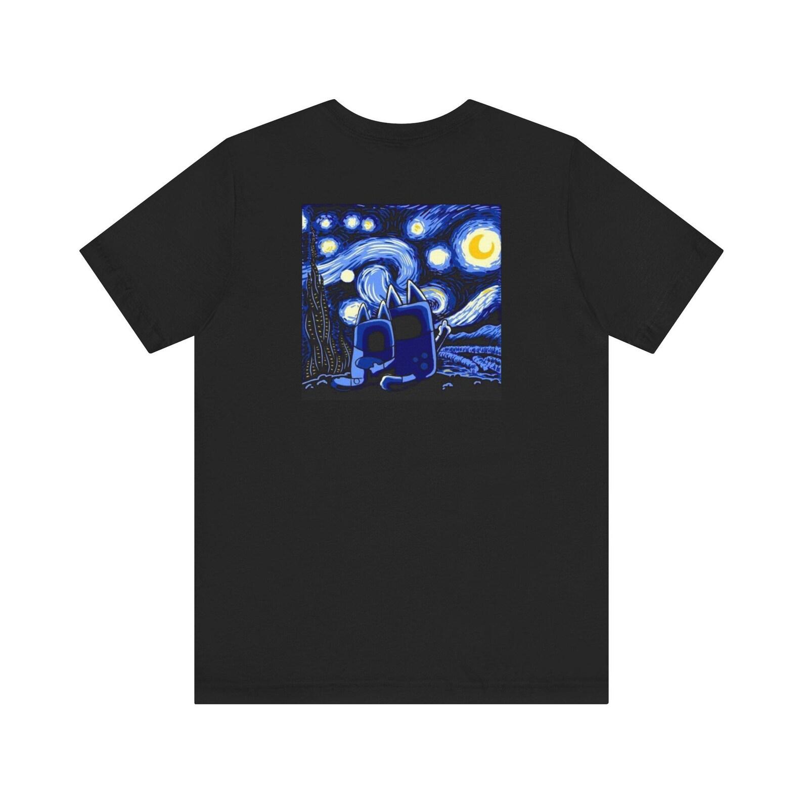 Starry Bluey Night BACK Van Gogh Inspired Print Tshirt 140
