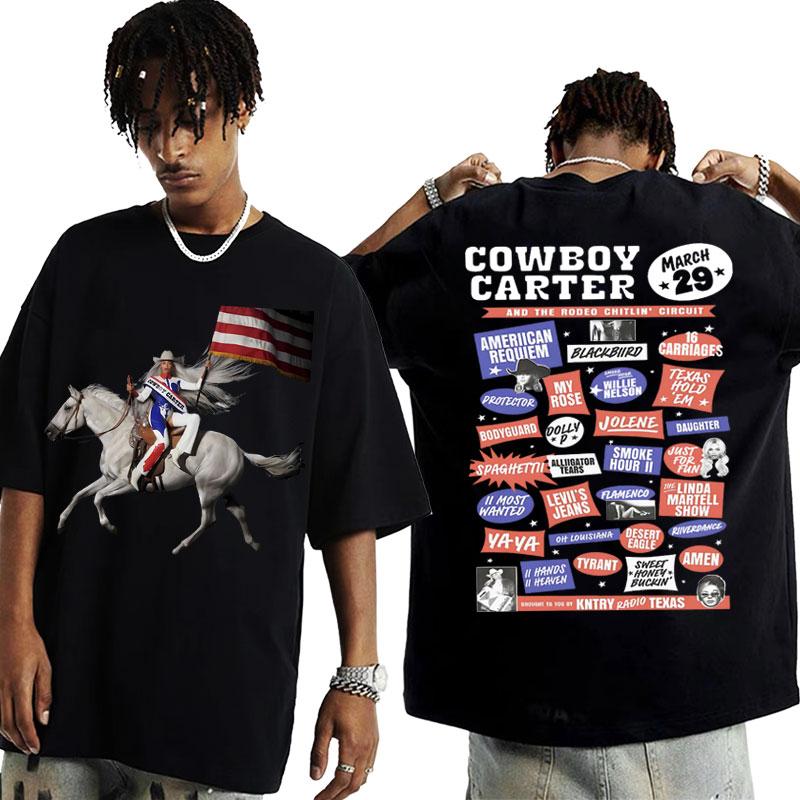 Beyonce Cowboy Carter New Album T Shirts Women Men's Vintage Cotton Oversized T Shirt Harajuku Clothing Streetwear Girls T-shirt