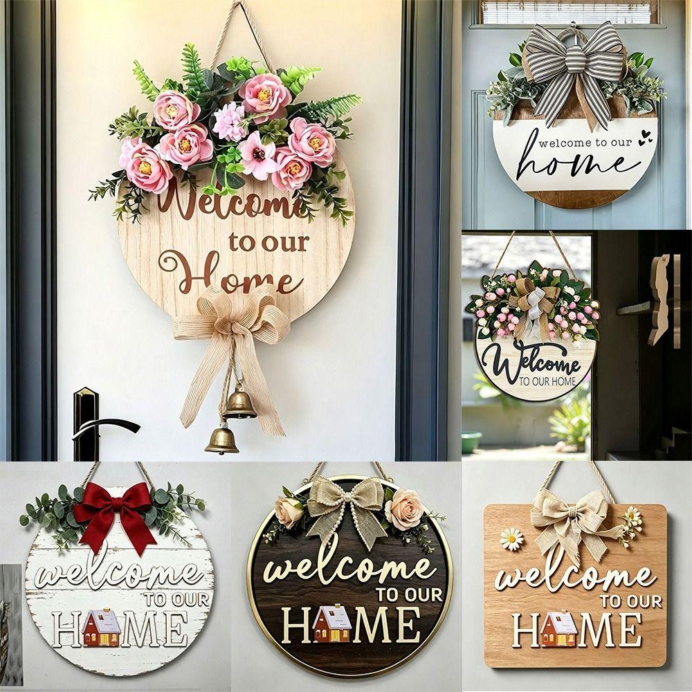 Solid Wood Wooden Welcome Sign 2D Flat Hanging Wooden Board Hanging Plaque Holiday Decorating