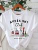 Women's Après Ski Club Graphic Print with Ski Lifts Snowboards Casual Short Sleeve Crew Neck Top for Spring Summer