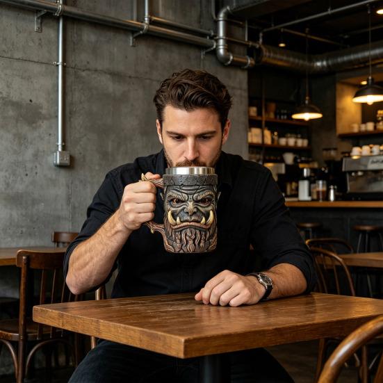 Kaffeebecher aus Kunstharz mit Steintextur und gotischem Design, originelles Trinkgefäß für Wasser, Bier und Tee, einzigartiges Geschenk für Fantasy- und Dark-Art-Fans