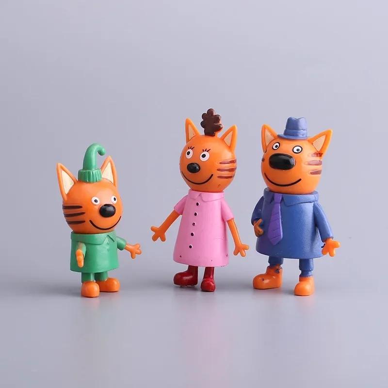 5Pcs/Bag 6-8Cm Russian Cartoon Anime Kid-E-Cats Action Figure Baking Decor Cake Figurine Three Little Kittens Model Cat Kids Toy