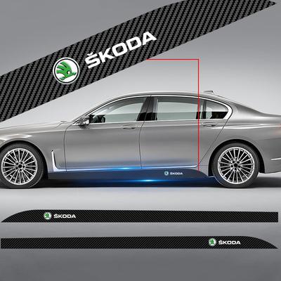 2pcs Carbon Car Door Side Skirt Sill Stripe Sticker Decals Styling For Superb Octavia Kodiaq Yeti Rapid Karoq Fabia Kamiq Enyaq Vis