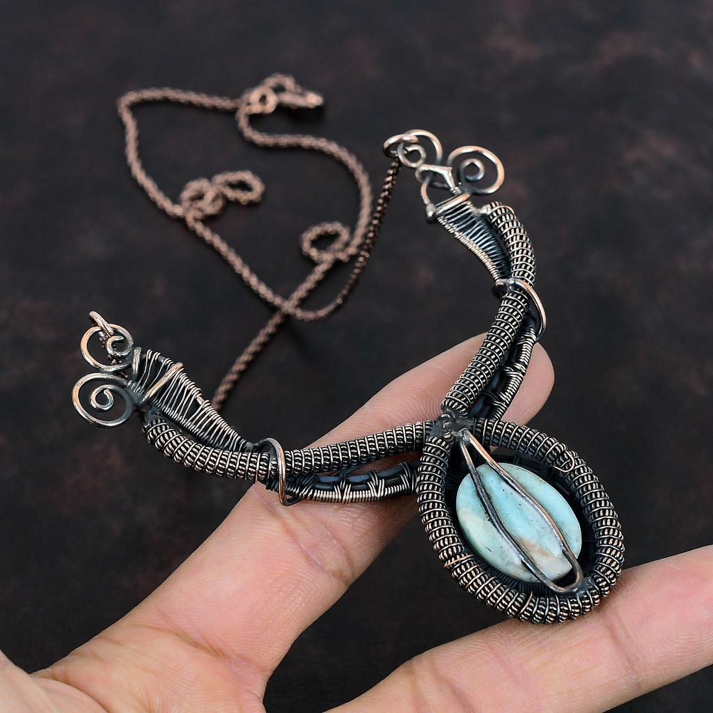Larimar Necklace Copper Wire Wrapped Jewelry Natural Gemstone Necklace Copper Necklace Handmade Jewelry Wire Wrap Necklace Gifts For Mother