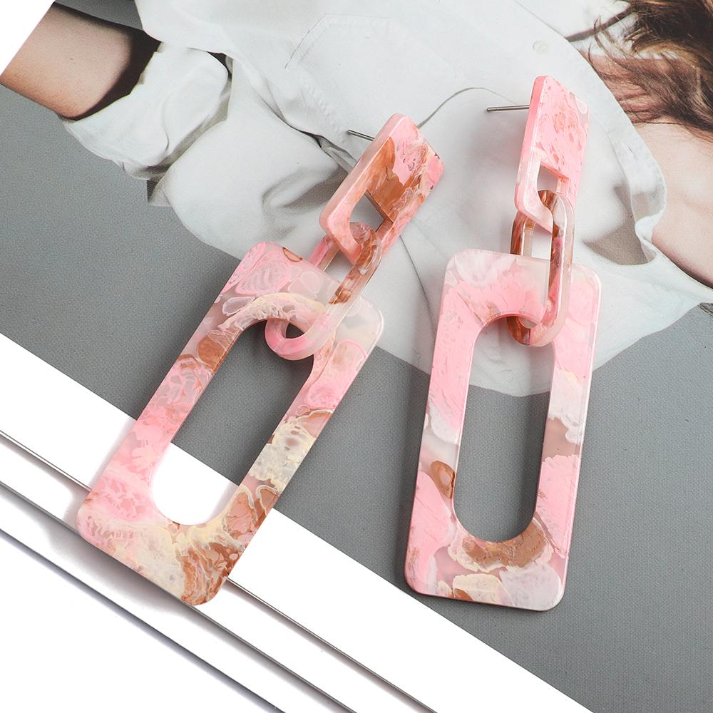 Rectangle Acrylic Hollow Statement Dangle Earrings for Women Girl Vintage Jewelry Ear Accessories