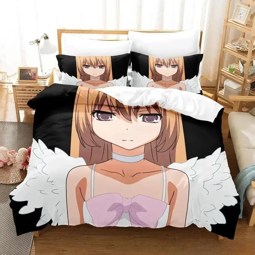 Comforter New Toradora Bedding Set Cartoon Anime Three-Piece Set Adult Kid Bedroom S 3D Kawaii Girls Roupa De Cama Casal