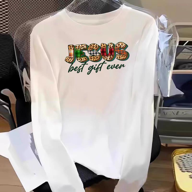 (Asian Size) Truck Watercolor Graphic Tee Women Merry Christmas New Year Print Casual Fashion Top O-neck Clothing T Shirt Long Sleeve T-shirts