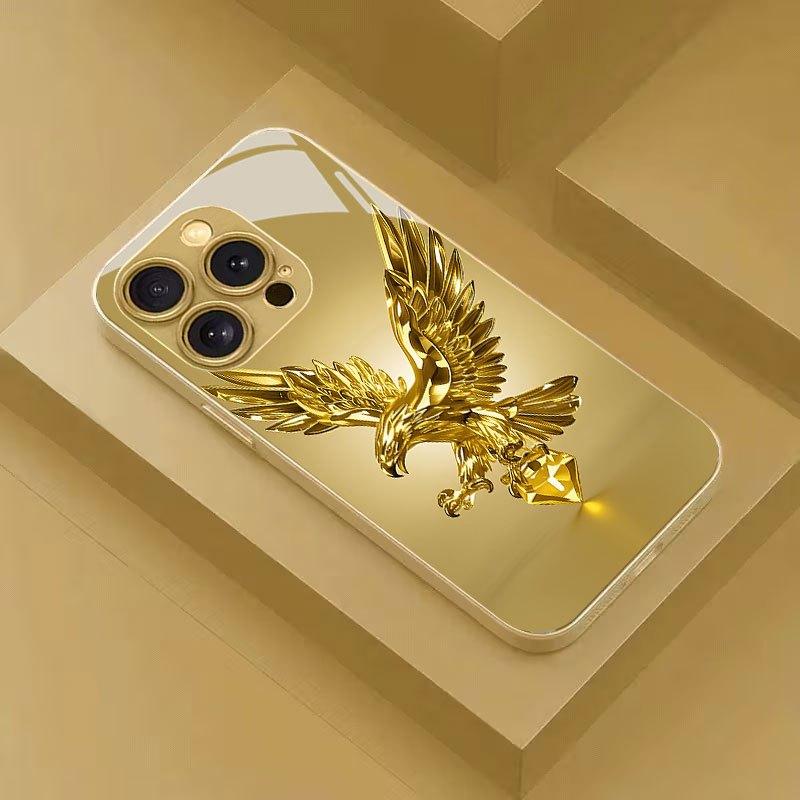 Golden Eagle Claw Pattern Glass Phone Case Suitable for iPhone 17 16 15 14 13 12 11 Pro/Max/Plus Anti Shock Back Cover