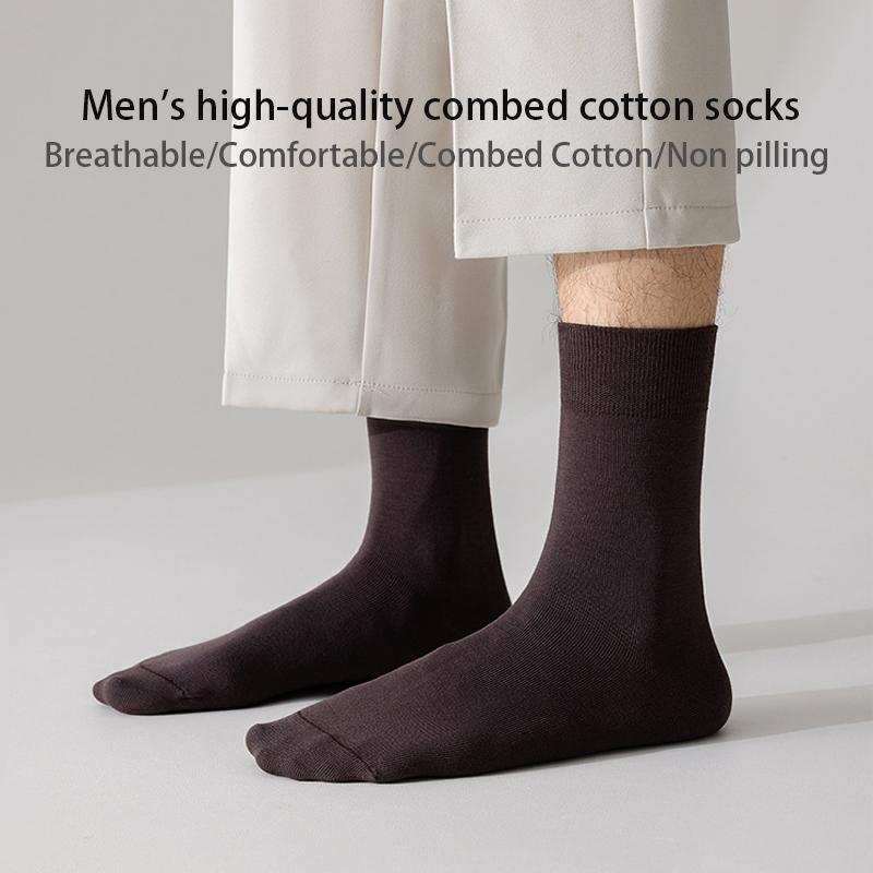 5Pairs Men's Combed Cotton Socks Boneless Suture New Casual Breathable Black White Business Male Long Sock High Quality EU38-45