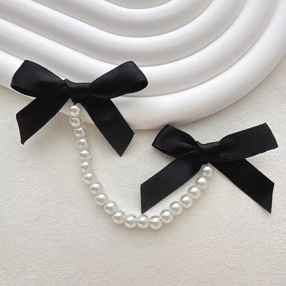 2Pcs Bows Pearl Chain Patch Accessories long streamers Ribbon DIY Lolita Dresses Clothing Accessories