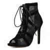 Women's New Black Mesh Shoes Cross Tie Fashionable High Sandals Woman Lace Up Open Toe Sexy Pumps Elegant Casual  High Heels