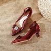 Red wedding shoes Xiuhe wedding dress two wear one word with pointed high heels women's stiletto 2025 new medium heel women's shoes